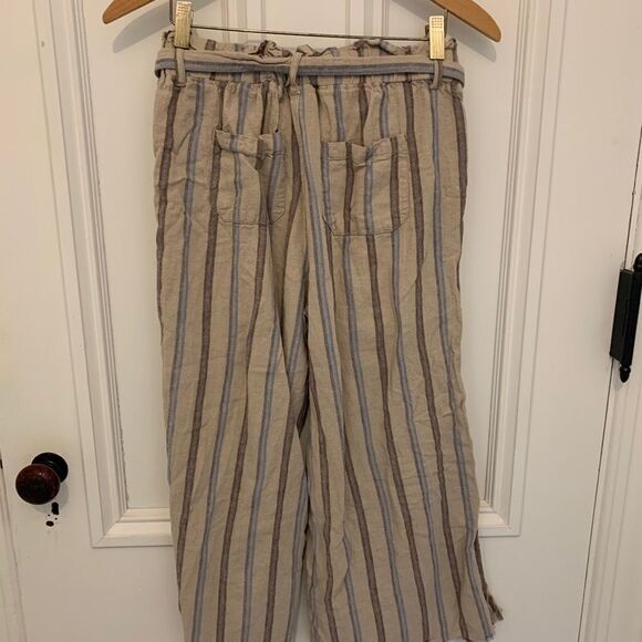 Rewash linen raw hem tan striped pants small - Picture 3 of 3